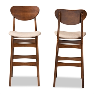 Baxton Studio Katya Sand and Walnut Brown Finished Wood 2-Piece Bar Stool Set