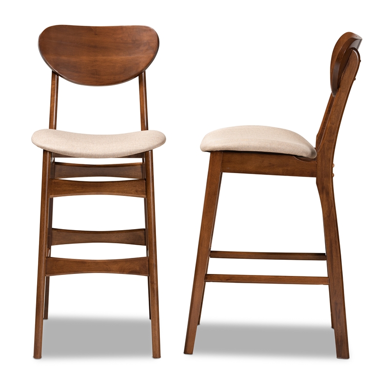 Baxton Studio Katya Sand and Walnut Brown Finished Wood 2-Piece Bar Stool Set