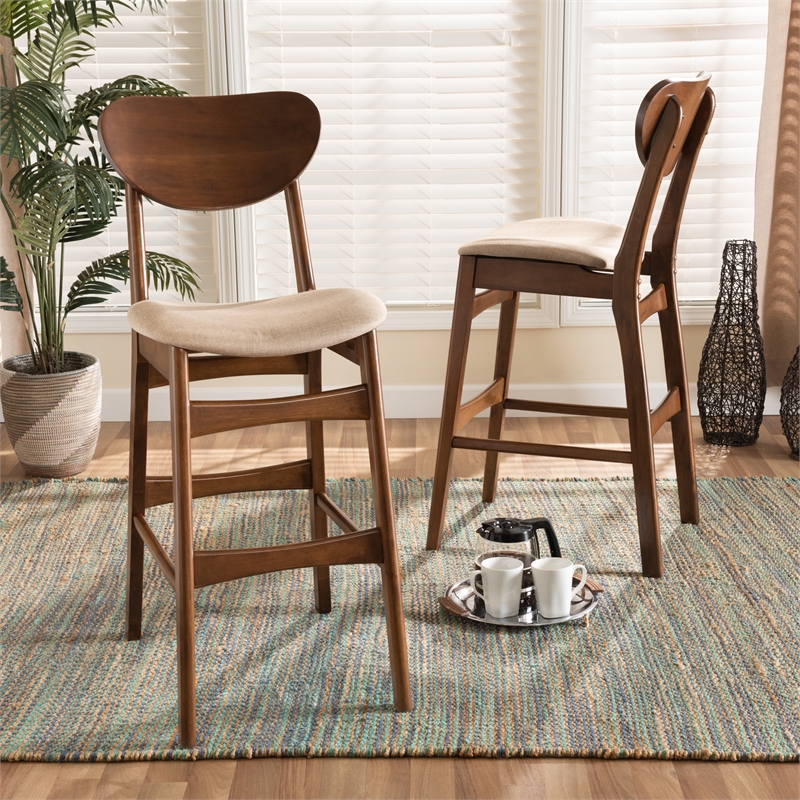 Baxton Studio Katya Sand and Walnut Brown Finished Wood 2-Piece Bar Stool Set