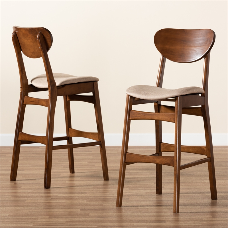 Baxton Studio Katya Sand and Walnut Brown Finished Wood 2-Piece Bar Stool Set