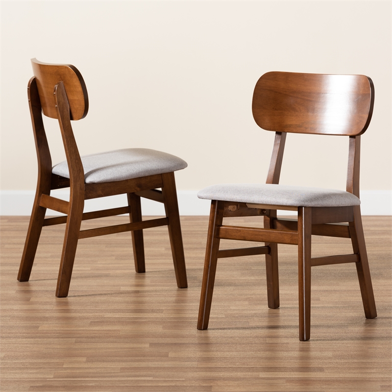 Baxton Studio Euclid Grey and Brown Finished Wood 2-Piece Dining Chair Set
