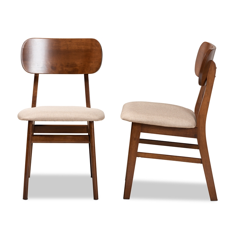 Baxton Studio Euclid Sand and Brown Finished Wood 2-Piece Dining Chair Set
