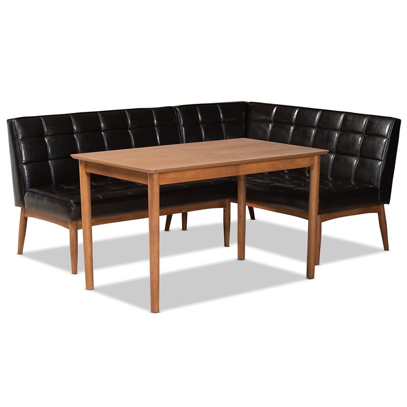 Baxton Studio Sanford Brown Finished Wood 3-Piece Dining Nook Set
