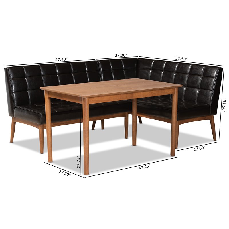 Baxton Studio Sanford Brown Finished Wood 3-Piece Dining Nook Set