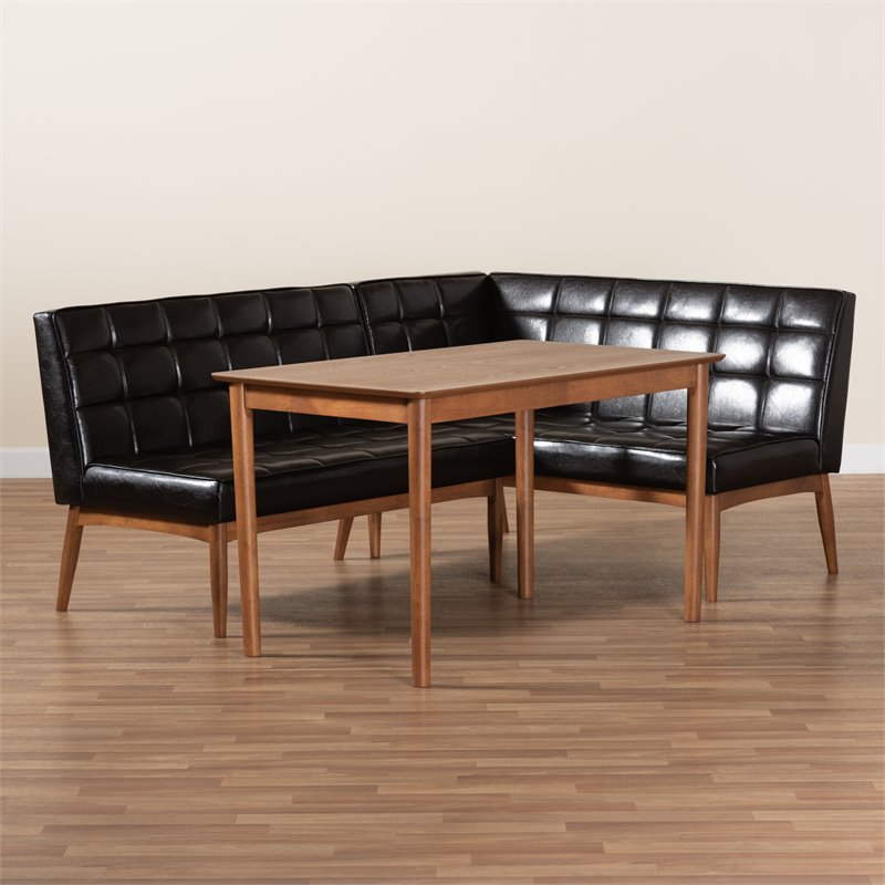 Baxton Studio Sanford Brown Finished Wood 3-Piece Dining Nook Set