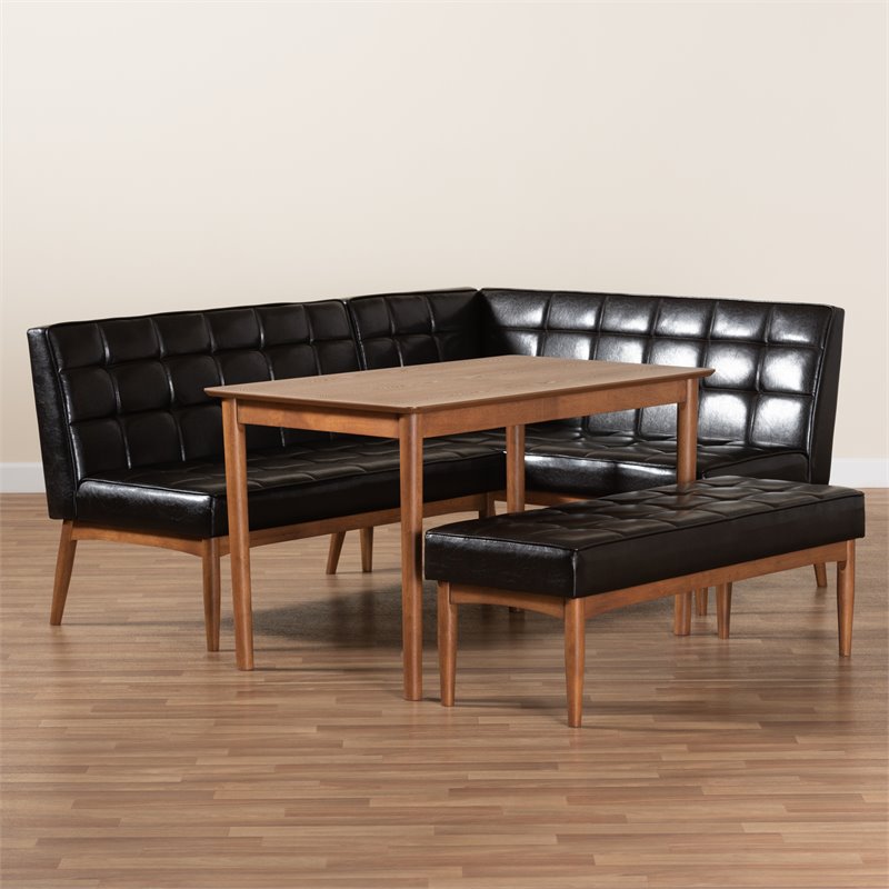 Baxton Studio Sanford Brown Finished Wood 4-Piece Dining Nook Set