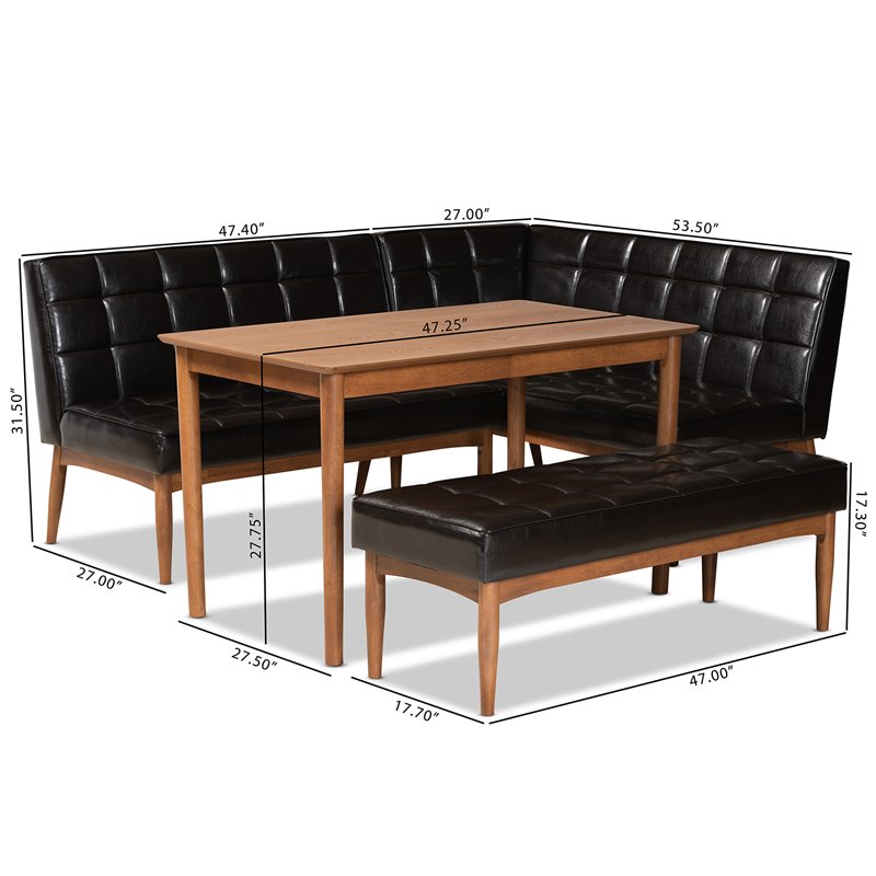 Baxton Studio Sanford Brown Finished Wood 4-Piece Dining Nook Set