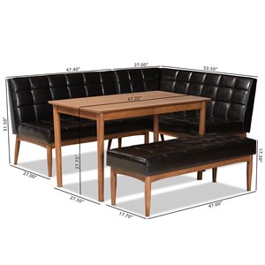 Baxton Studio Sanford Brown Finished Wood 4-Piece Dining Nook Set