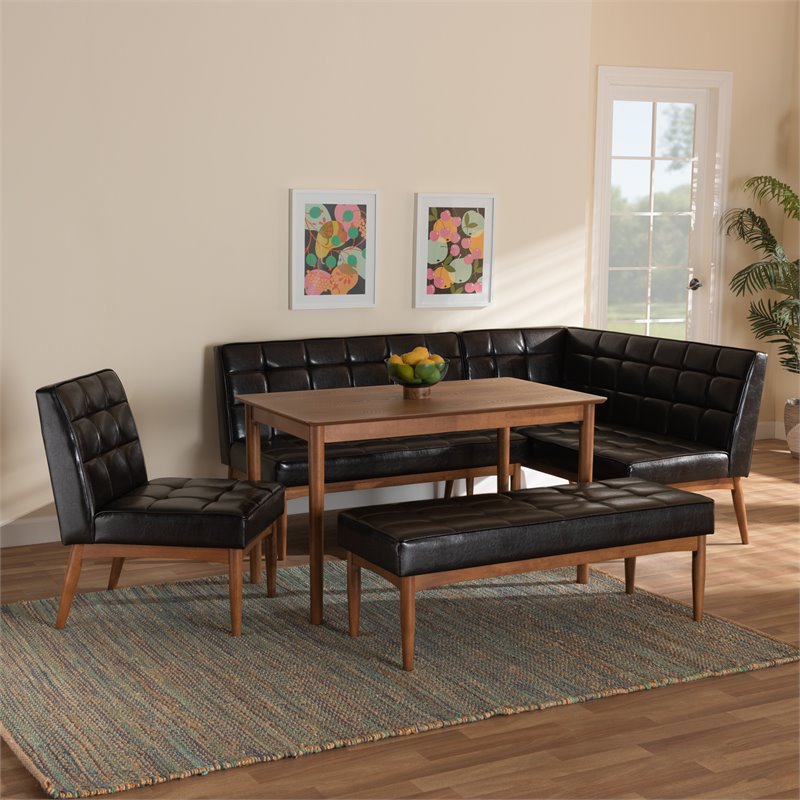 Baxton Studio Sanford Brown Finished Wood 5-Piece Dining Nook Set