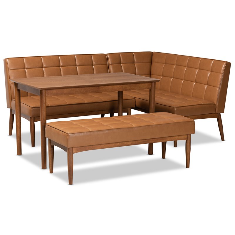 Baxton Studio Sanford Tan Walnut Brown Finished Wood 4-Piece Dining Nook Set