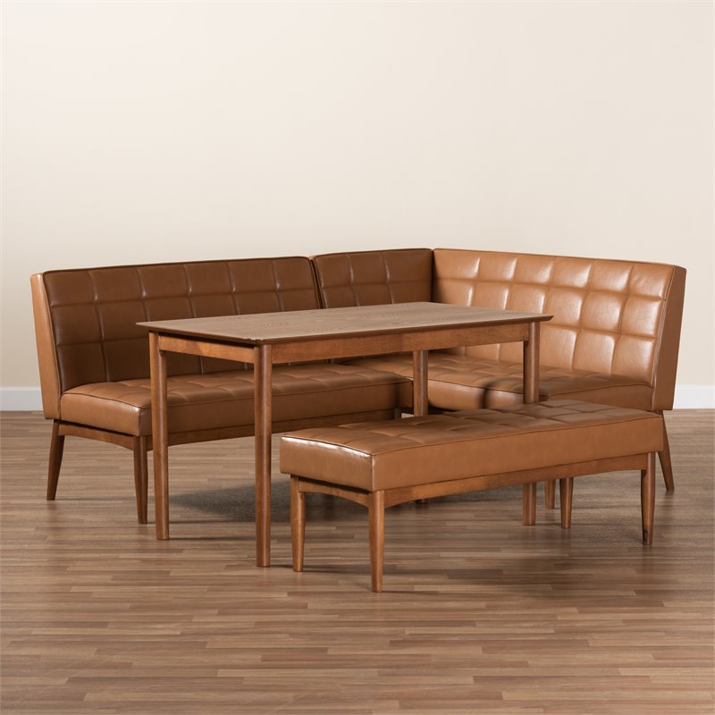 Baxton Studio Sanford Tan Walnut Brown Finished Wood 4-Piece Dining Nook Set