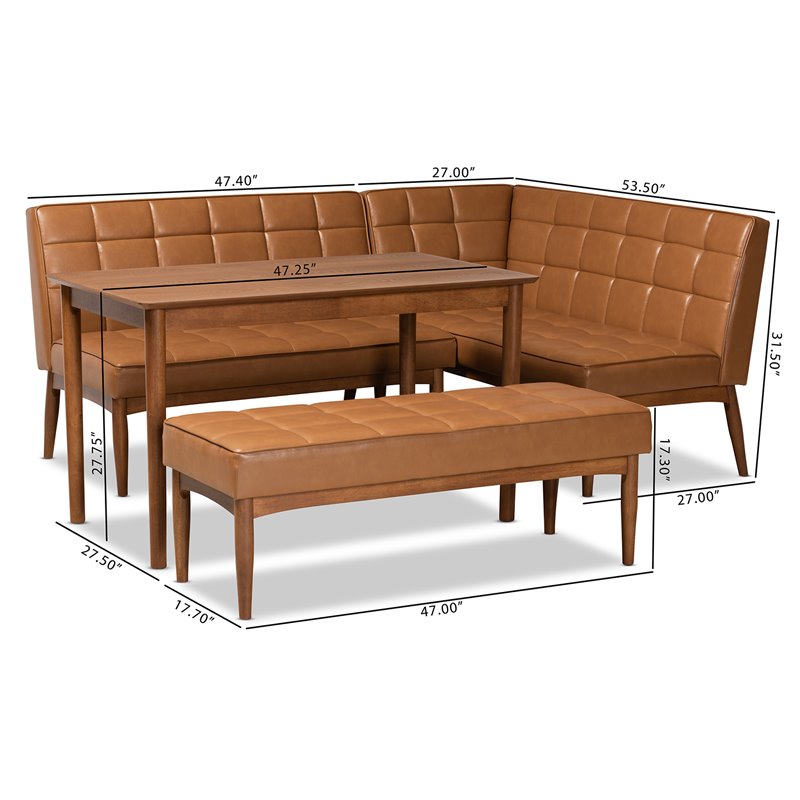 Baxton Studio Sanford Tan Walnut Brown Finished Wood 4-Piece Dining Nook Set