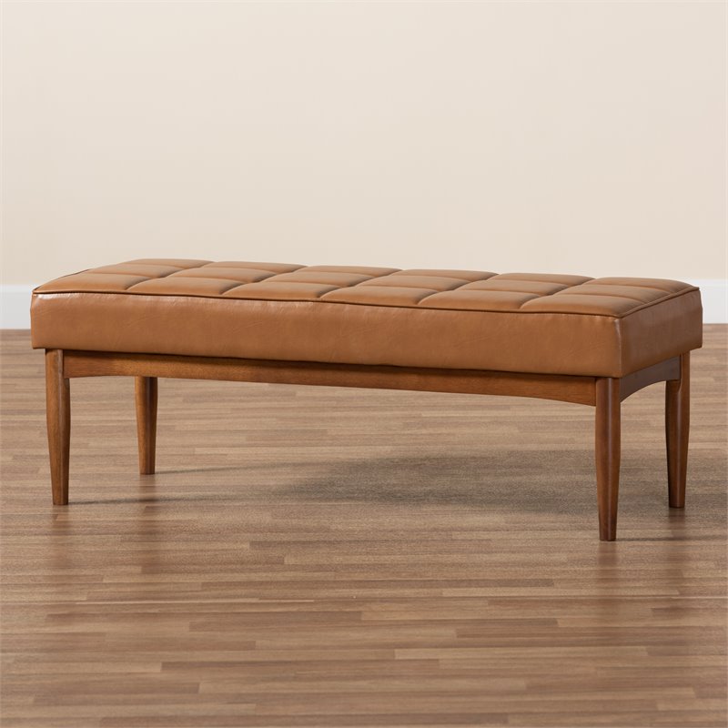 Baxton Studio Sanford Tan Walnut Brown Finished Wood Dining Bench