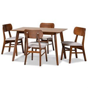 Baxton Studio Euclid Grey and Walnut Brown Finished Wood 5-Piece Dining Set