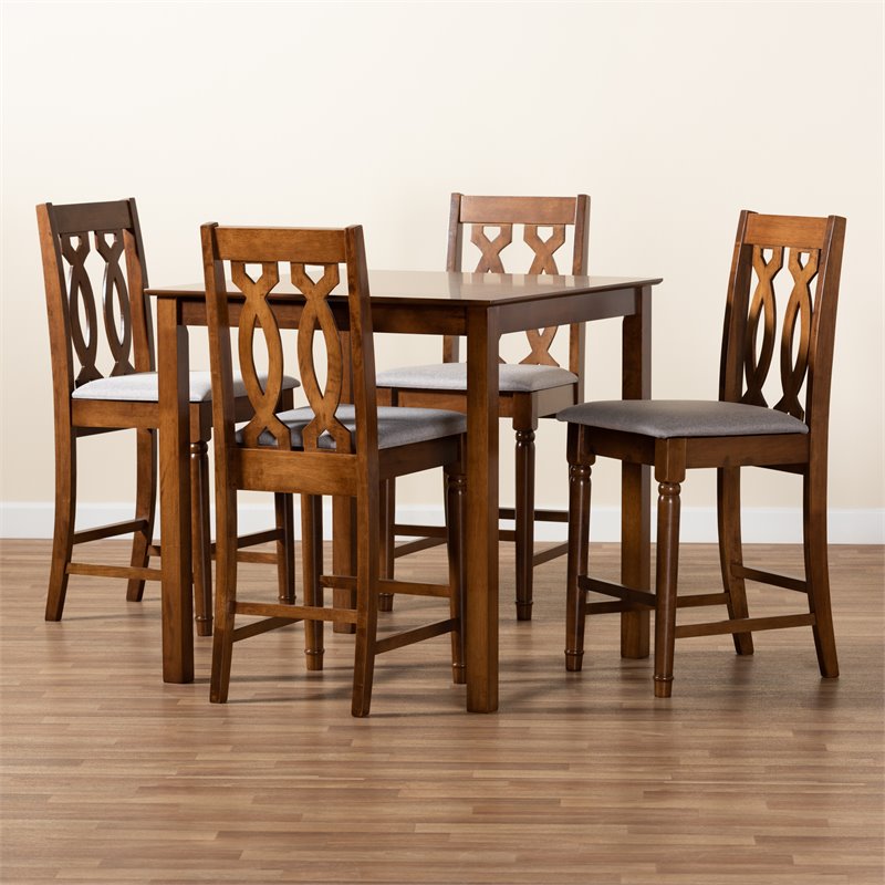 Baxton Studio Darcie Grey and Walnut Brown Finished Wood 5-Piece Pub Set