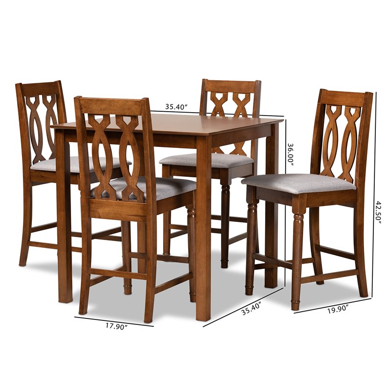 Baxton Studio Darcie Grey and Walnut Brown Finished Wood 5-Piece Pub Set