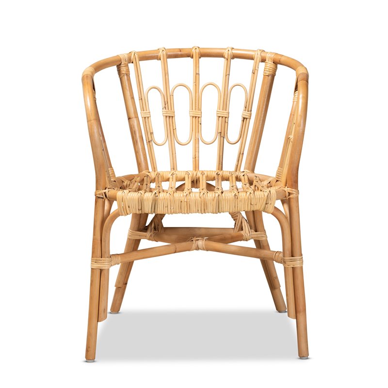 Baxton Studio Luxio Rattan Accent Chair with Curved Arms/Angled Legs in Natural