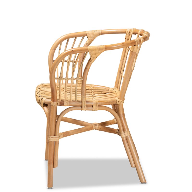 Baxton Studio Luxio Rattan Accent Chair with Curved Arms/Angled Legs in Natural