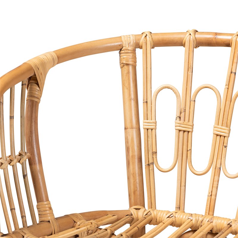Baxton Studio Luxio Rattan Accent Chair with Curved Arms/Angled Legs in Natural