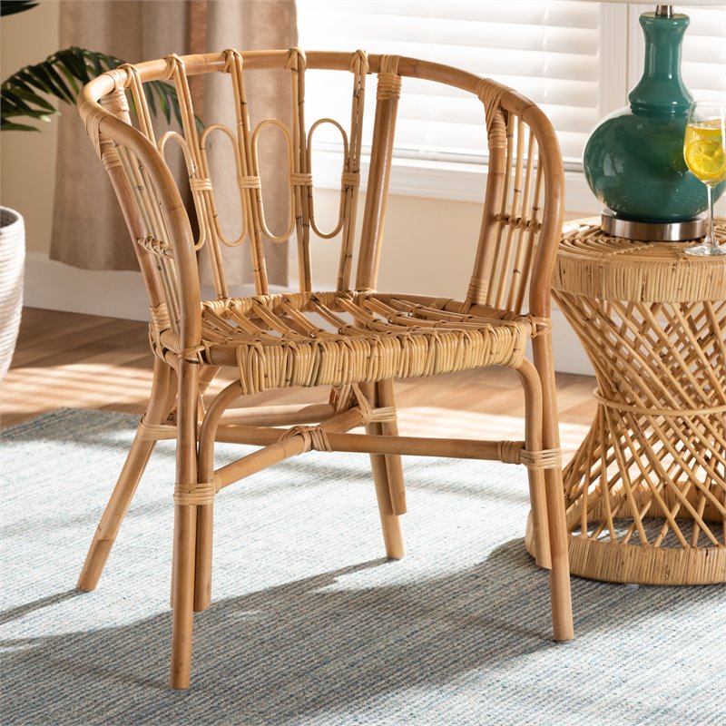 Baxton Studio Luxio Rattan Accent Chair with Curved Arms/Angled Legs in Natural