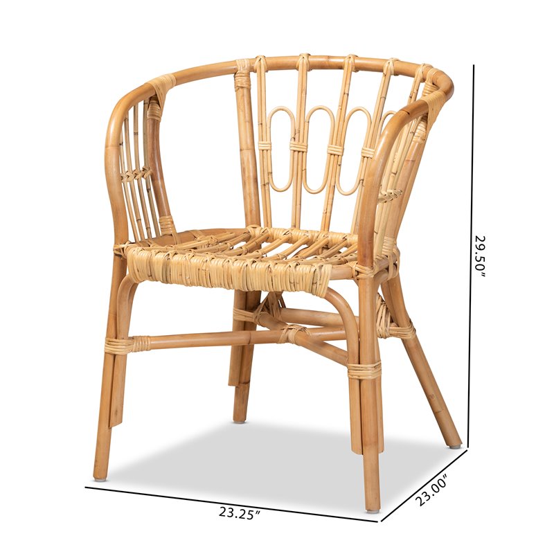 Baxton Studio Luxio Rattan Accent Chair with Curved Arms/Angled Legs in Natural