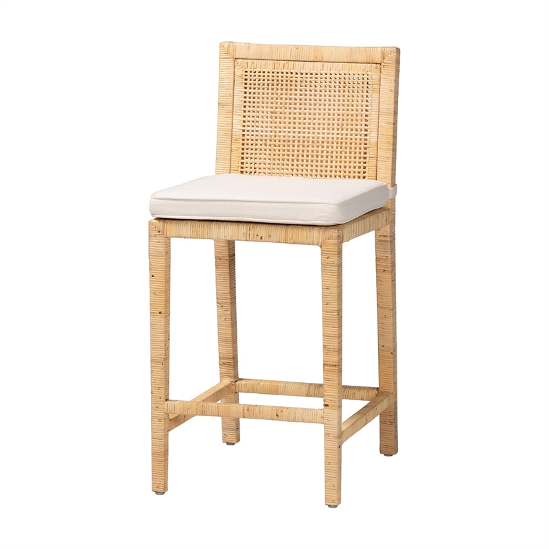 Baxton Studio Sofia Natural Finished Wood and Rattan Counter Stool