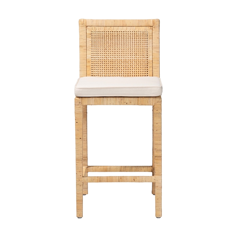 Baxton Studio Sofia Natural Finished Wood and Rattan Counter Stool