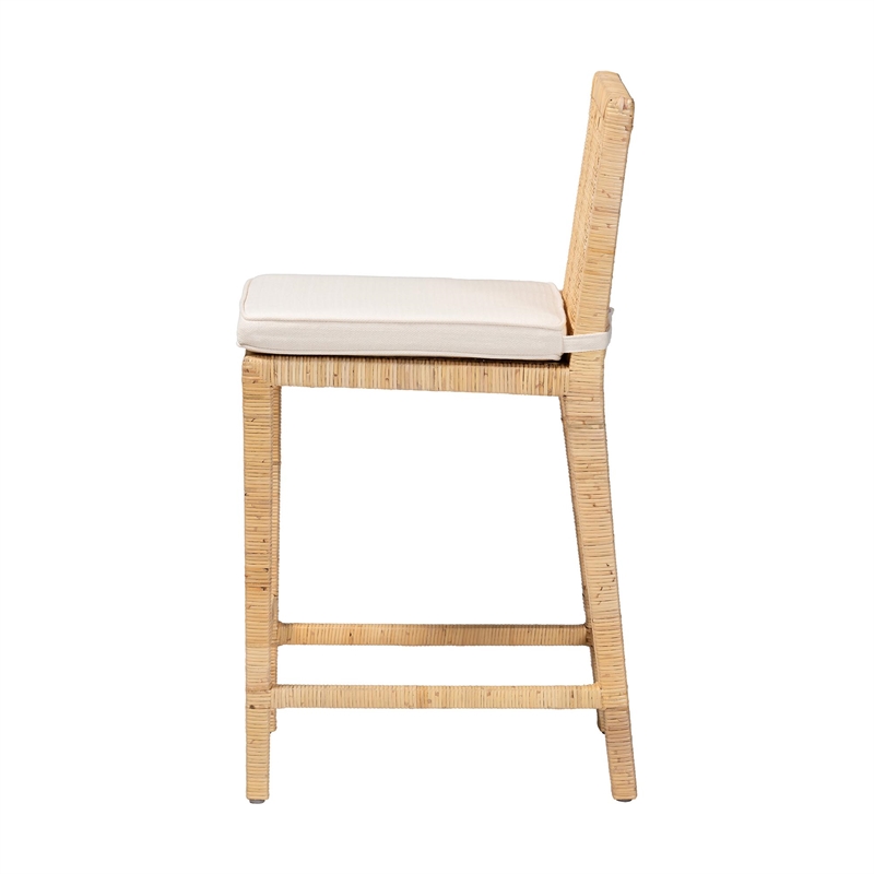 Baxton Studio Sofia Natural Finished Wood and Rattan Counter Stool