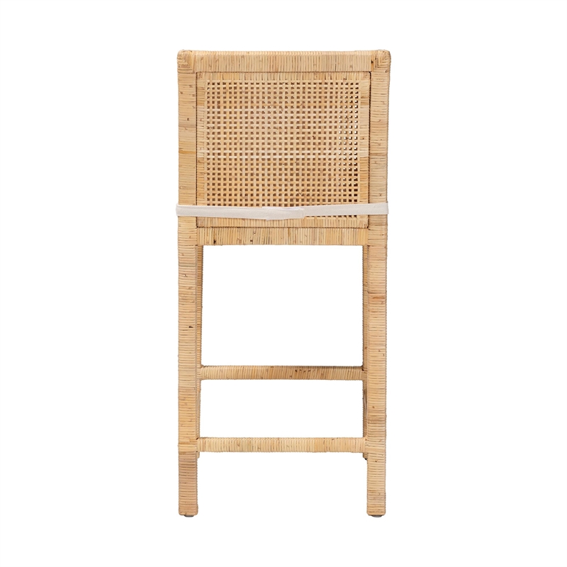 Baxton Studio Sofia Natural Finished Wood and Rattan Counter Stool