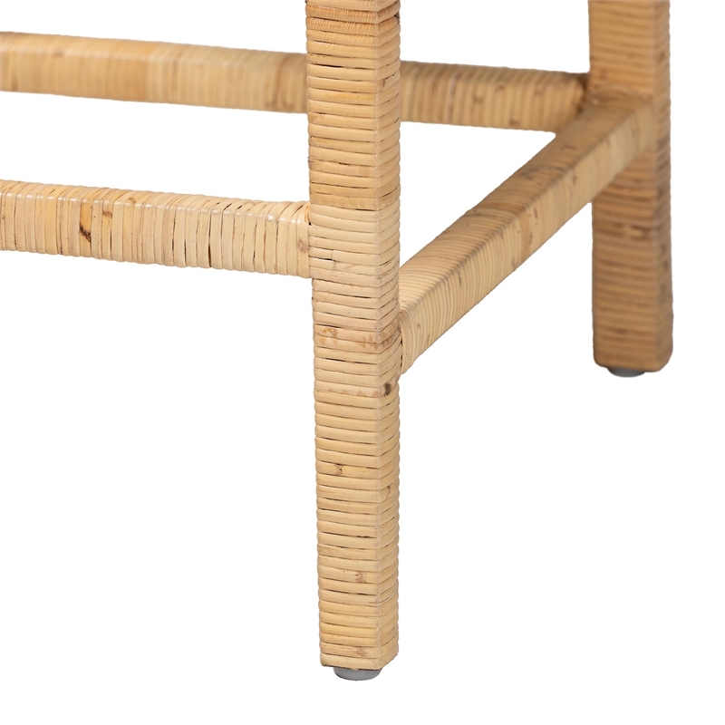 Baxton Studio Sofia Natural Finished Wood and Rattan Counter Stool
