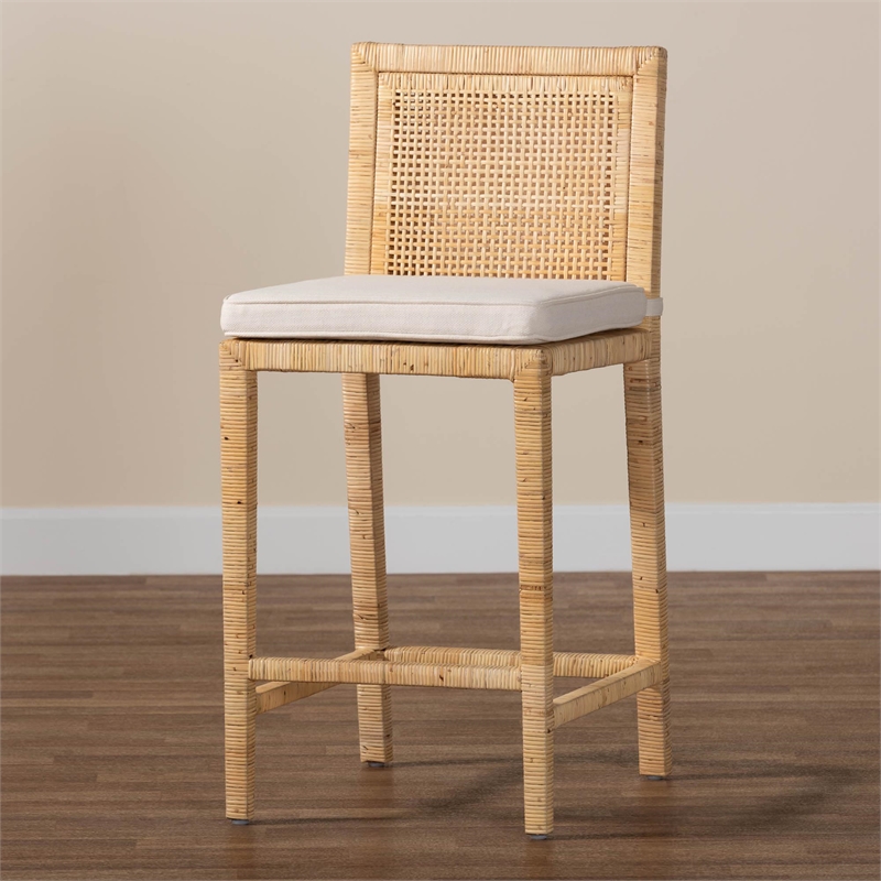 Baxton Studio Sofia Natural Finished Wood and Rattan Counter Stool