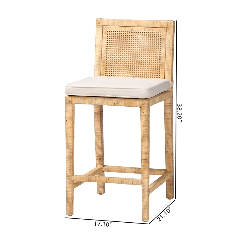 Baxton Studio Sofia Natural Finished Wood and Rattan Counter Stool