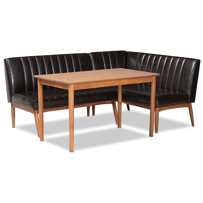 Baxton Studio Daymond Dark Brown and Brown Finished Wood 3-Piece Dining Nook Set