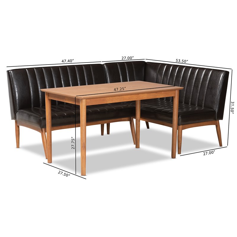 Baxton Studio Daymond Dark Brown and Brown Finished Wood 3-Piece Dining Nook Set