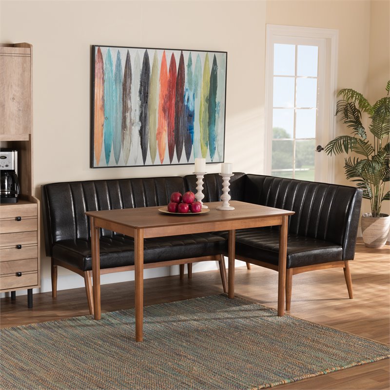 Baxton Studio Daymond Dark Brown and Brown Finished Wood 3-Piece Dining Nook Set
