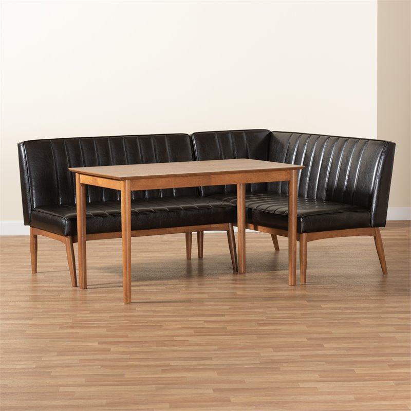 Baxton Studio Daymond Dark Brown and Brown Finished Wood 3-Piece Dining Nook Set
