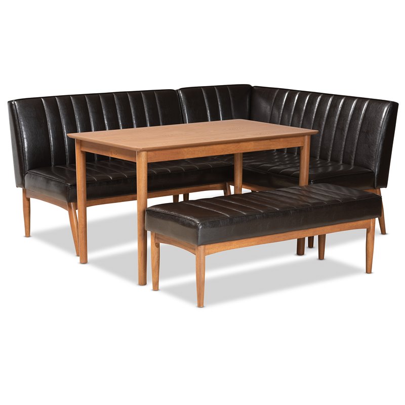 Baxton Studio Daymond Dark Brown and Brown Finished Wood 4-Piece Dining Nook Set