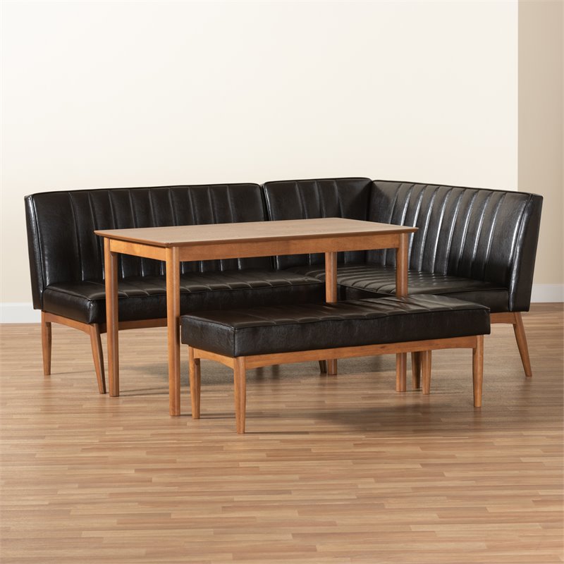 Baxton Studio Daymond Dark Brown and Brown Finished Wood 4-Piece Dining Nook Set