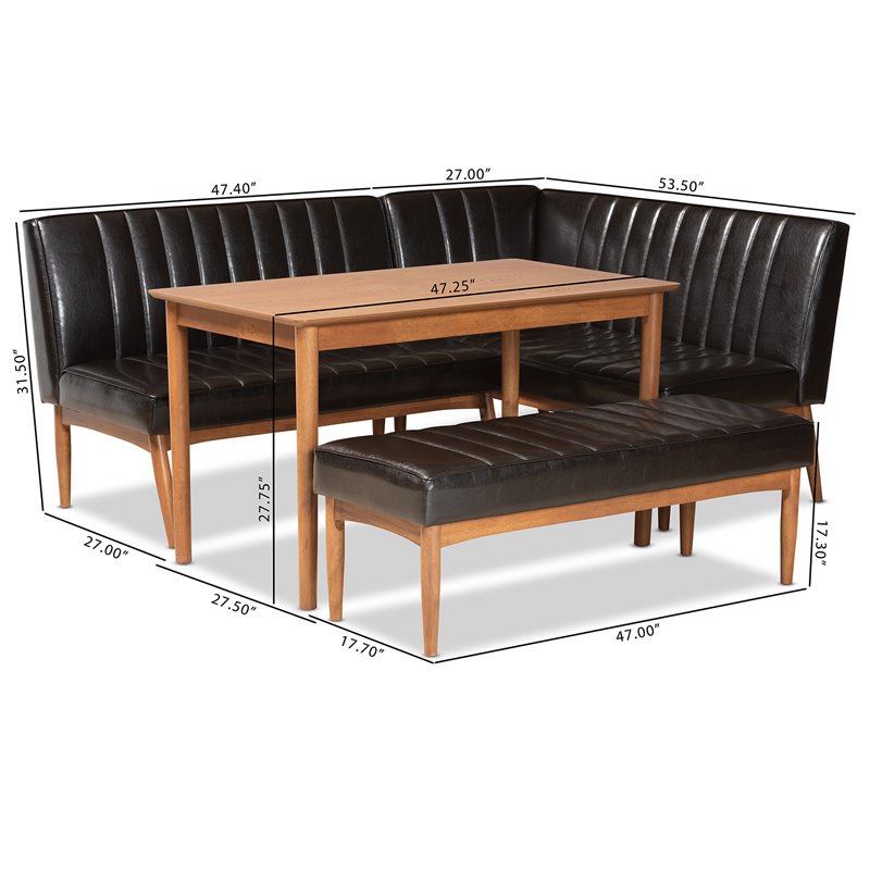 Baxton Studio Daymond Dark Brown and Brown Finished Wood 4-Piece Dining Nook Set