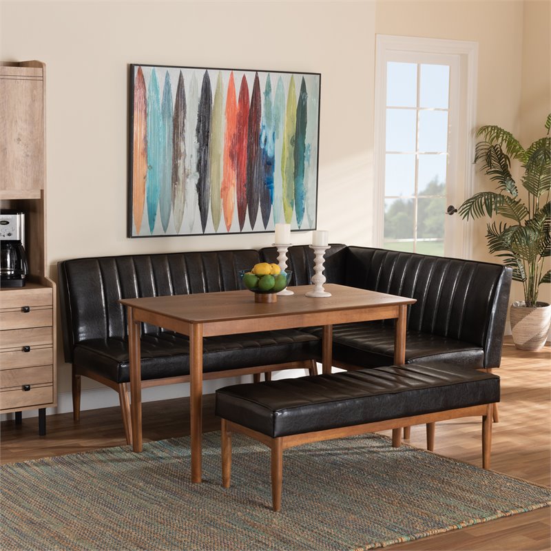 Baxton Studio Daymond Dark Brown and Brown Finished Wood 4-Piece Dining Nook Set