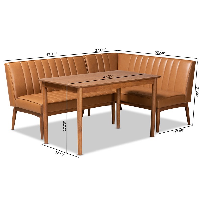 Baxton Studio Daymond Tan and Brown Finished Wood 3-Piece Dining Nook Set