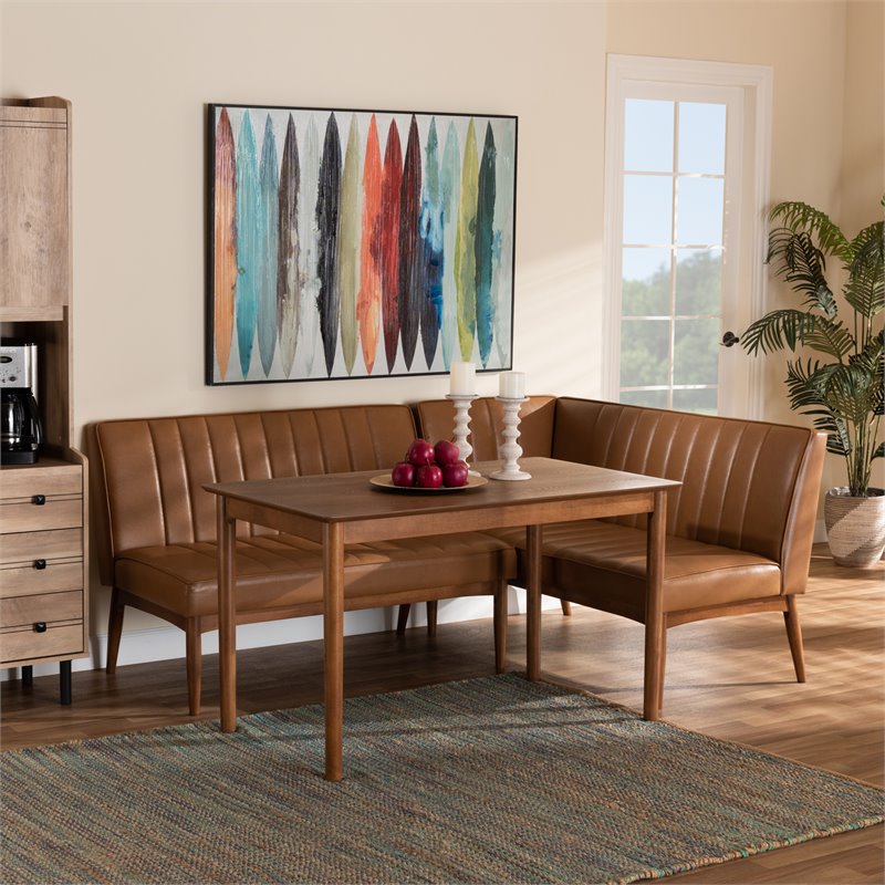 Baxton Studio Daymond Tan and Brown Finished Wood 3-Piece Dining Nook Set