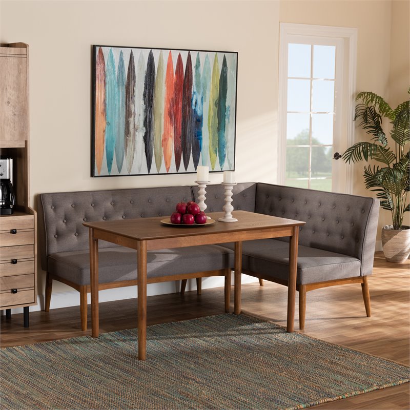 Baxton Studio Riordan Grey and Walnut Brown Finished Wood 3-Piece Dining Set