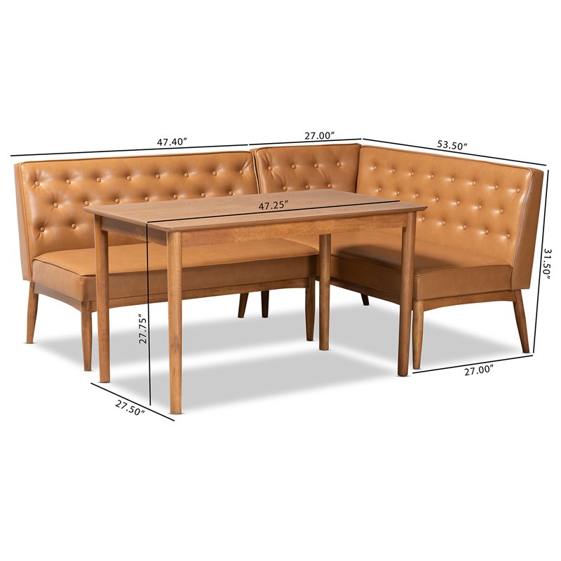 Baxton Studio Riordan Tan and Walnut Brown Finished Wood 3-Piece Dining Nook Set