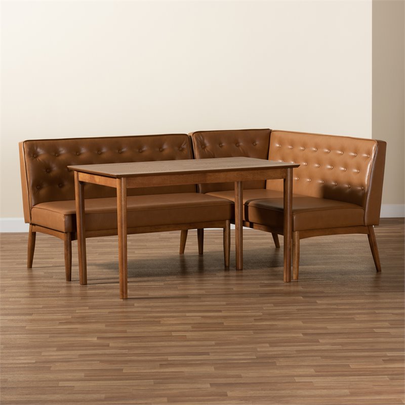 Baxton Studio Riordan Tan and Walnut Brown Finished Wood 3-Piece Dining Nook Set