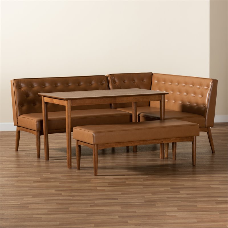 Baxton Studio Riordan Tan and Walnut Brown Finished Wood 4-Piece Dining Nook Set