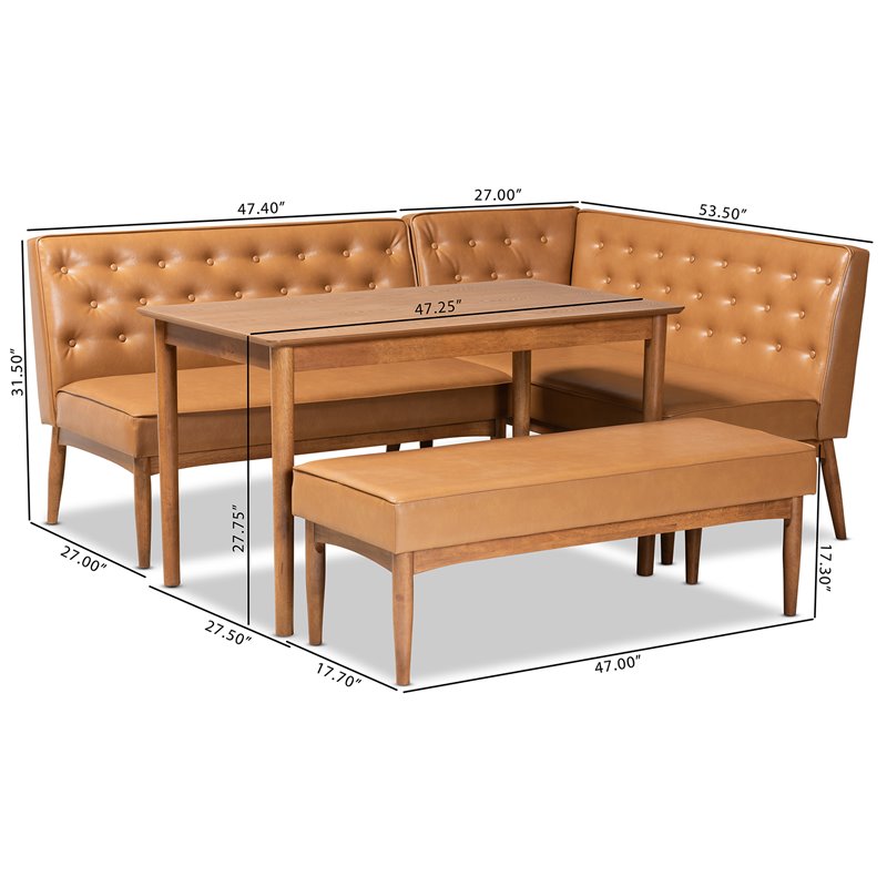 Baxton Studio Riordan Tan and Walnut Brown Finished Wood 4-Piece Dining Nook Set