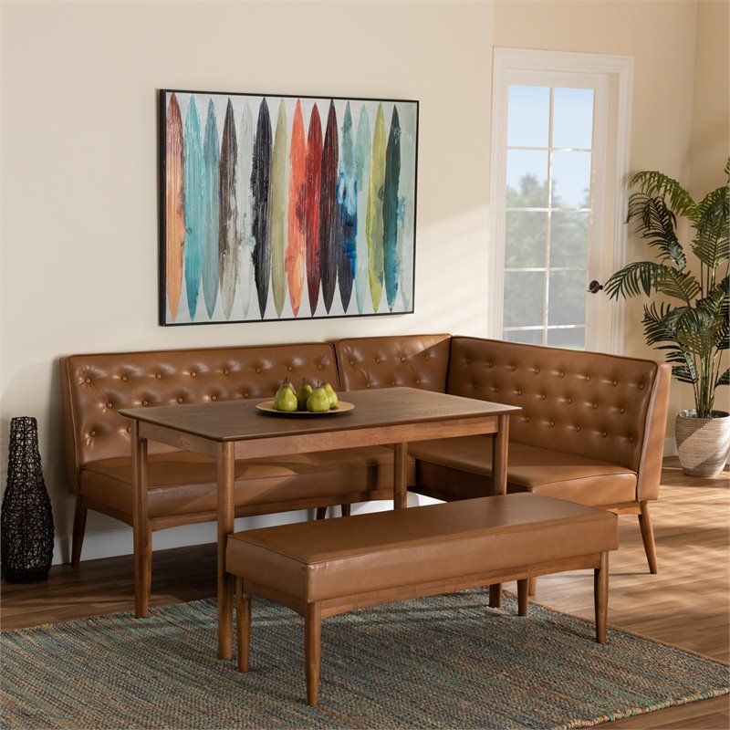 Baxton Studio Riordan Tan and Walnut Brown Finished Wood 4-Piece Dining Nook Set