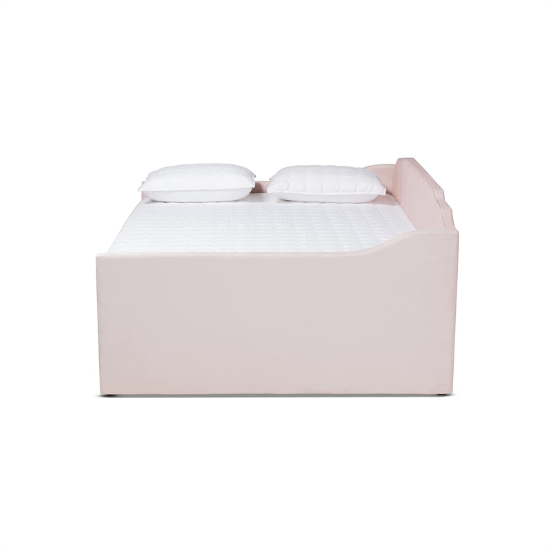 Baxton Studio Lennon Pink Velvet Full Size Daybed with Trundle