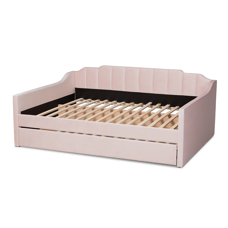 Baxton Studio Lennon Pink Velvet Full Size Daybed with Trundle